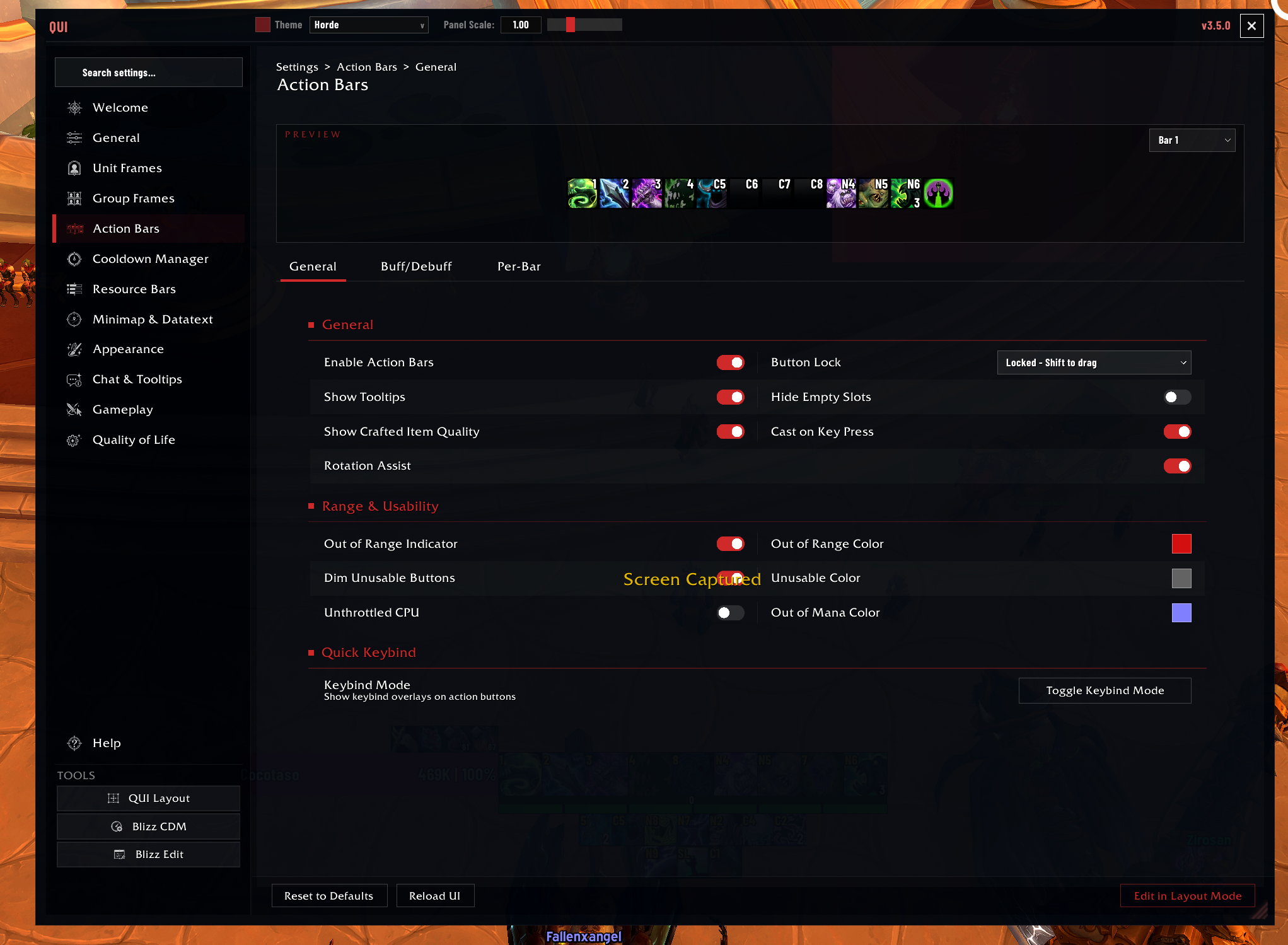 Actual QUI Action Bars General page