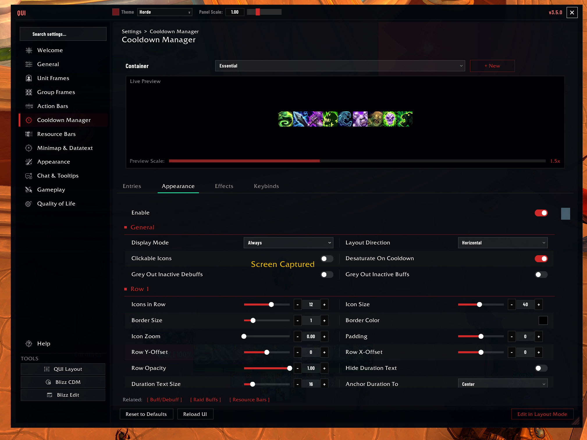 Actual QUI Cooldown Manager Appearance page