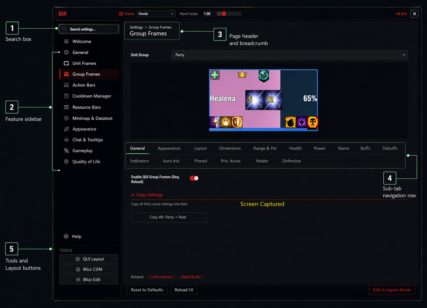 Actual QUI navigation overview